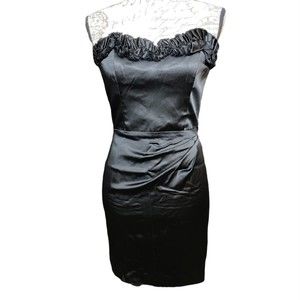 White House Black Market Strapless Ruffled Satin Sheath Dress Size 0 Black